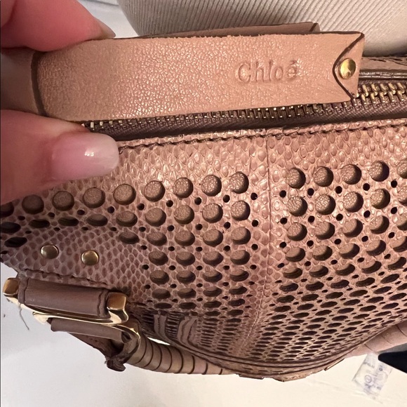 Chloe Marcie Perforated Crossbody Satchel in Tan - Picture 3 of 16